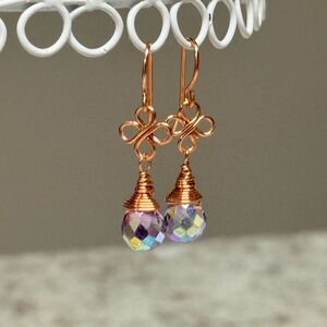 Dainty Iridescent Amethyst Briolettes Copper Earrings